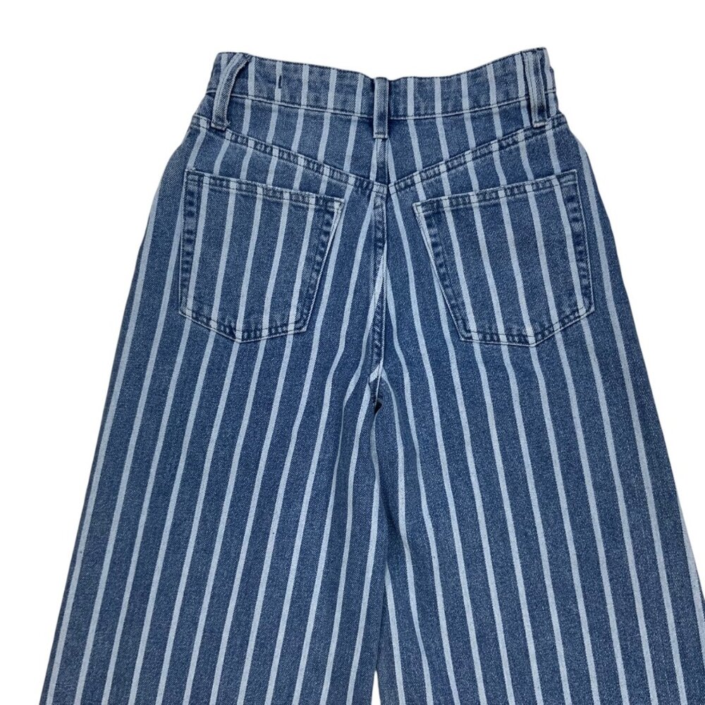 Free People Blue & White Striped Wide Leg Jeans - Picture 8 of 12